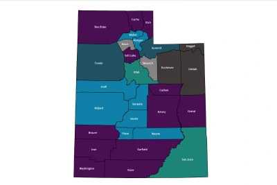 a map of Utah Crisis Services by County